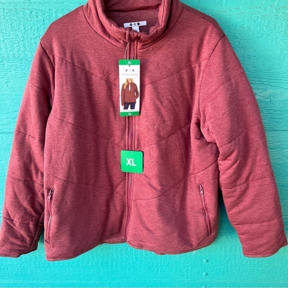 THREE DOTS QUILTED SOFT KNIT STEP HEM FUNNEL NECK MEDIUM WEIGHT JACKET SZ XL NWT